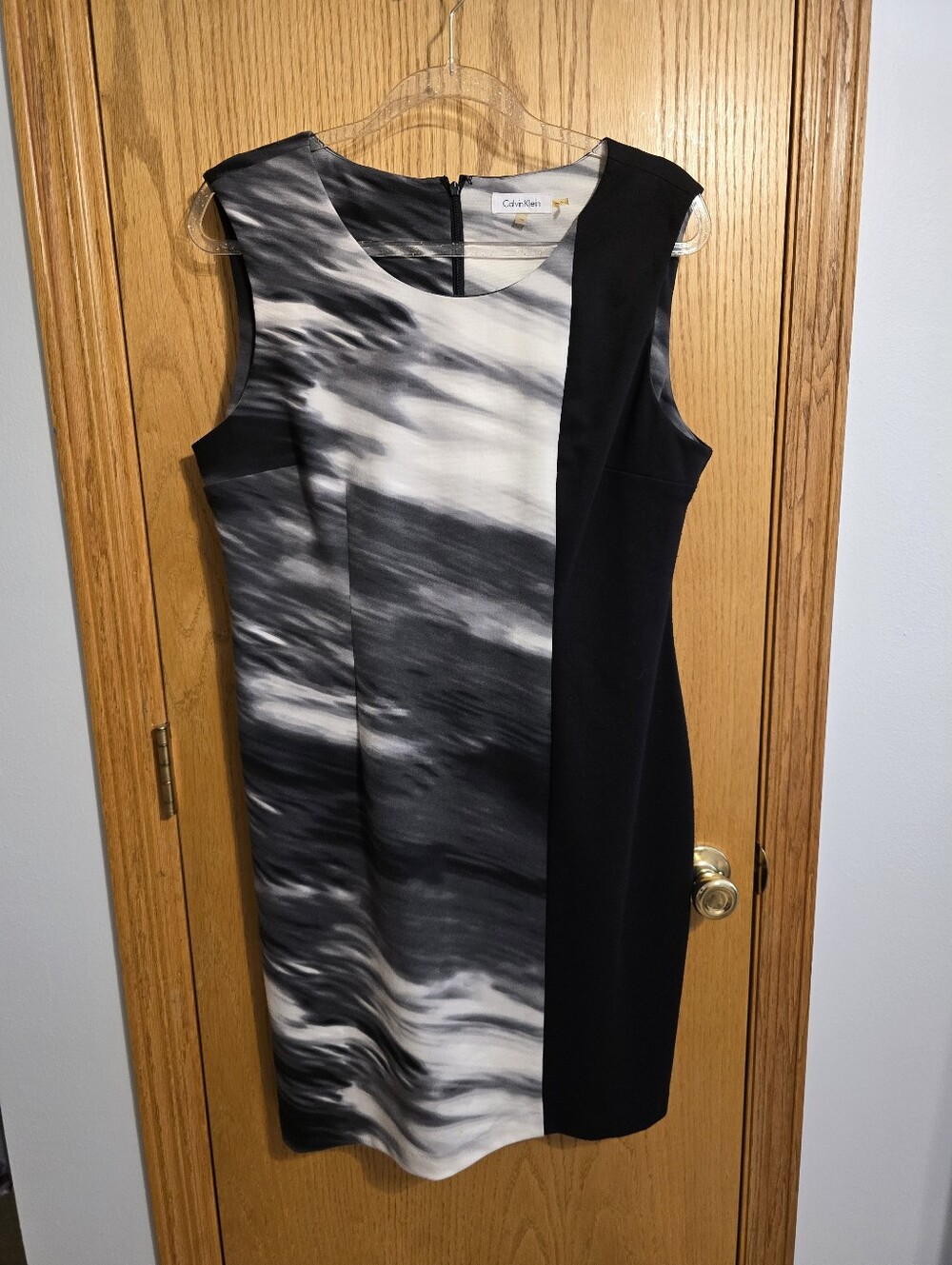 Calvin Klein Black & White Panel Midi Sheath Dress